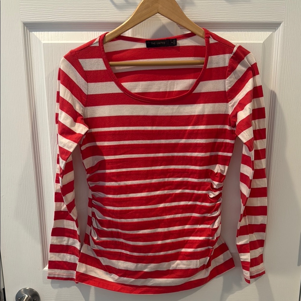 The Limited Pink and White Ruched Blouse